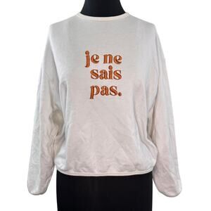 French Stripes Je Ne Sais Pas White Sweatshirt Crew Drop Shoulder Size Medium M